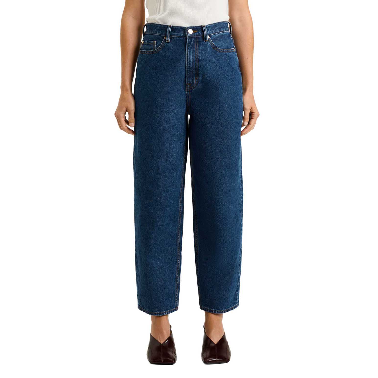 Veronika Maine Cotton Denim Cropped Tapered Leg Jean